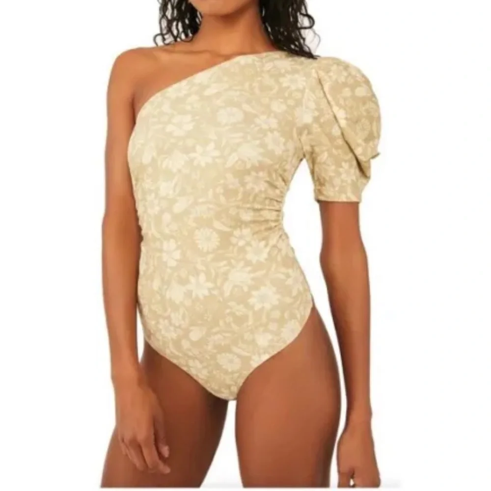 Free People Somethin Bout You Cactus Combo One Shoulder Thong Bodysuit
